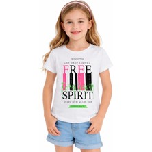 Essu Kız Çocuk Free Spirit Yazı Desenli Beyaz Renk Kısa Kol Tişört