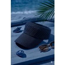 Belifanti Collection Premium Lacivert Örme Triko Vizör Şapka Esnek Yapı Nefes Alabilir Spor Tenis Güneşlik