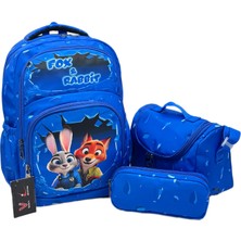 Betto's Unisex Çocuk Ilk Okul Sırt Çantası 3'lü Set Ilkokul Çantası Karakter Desenli Takım Mavi