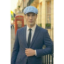 Belifanti Collection Erkek Bebe Mavisi Yazlık Keten Şapka Ingiliz Modern Peaky Blinders Stili