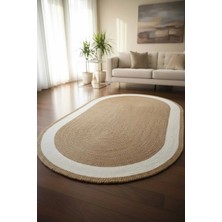 Home İnn Bohem Oval Dekor Halısı – Hasır Görünümlü Jüt Stil Minimal Salon Halısı 90 x 150 cm