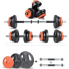 Nuvvo Ecg Spor Yıldız Serisi 22 kg Multifonksiyonel Turuncu Siyah Halter Seti ve Dambıl Seti