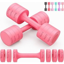 Nuvvo Ayarlanabilir Dambıl Seti, Plastik, Pembe, 2x2.5 Kg, 4'ü 1 Arada Spor ve Fitness Aleti