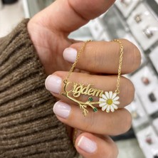 Gümüş Isimli Mineli Papatya Kolye