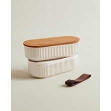 Vigordurus Magou 2'li Ahşap Kapaklı Saklama Kabı, 500 Ml, Soft Ekru