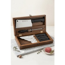 Akyüz Home Sürmene Kurban Kasap Bıçak Masat Satır Seti Eskitme Ahşap Saklama Sandık Kutulu 6 Parça Sürbisa 61507