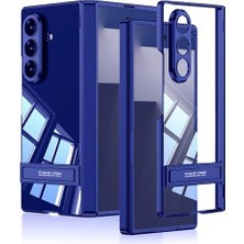Vigordurus Galaxy Z Fold 7 Kılıf Kamera Korumalı Şeffaf Tasarımlı LEGO Standlı Kapak (Lacivert)