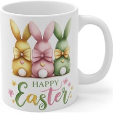 Tişört Kodu Happy Easter Porselen Kupa – Tavşan Temalı Paskalya Kupa, Sevimli Bahar Desenli Kupa