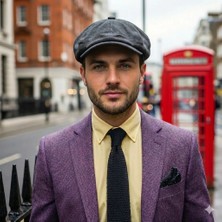 Belifanti Collection Erkek Füme Yazlık Keten Şapka Ingiliz Modern Peaky Blinders Stili
