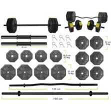 Nuvvo Tan Spor 80 kg Düz Bar (150 Cm) + Z Bar (120 Cm) Full Dambıl Halter Ağırlık Set Sarı Kapaklı