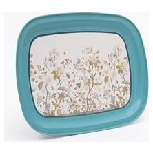 Vigordurus EVLE-EE171-9F Blue Desenli Oval Tepsi 24X31 cm (Blue)