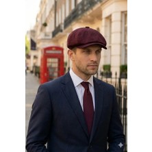 Belifanti Collection Erkek Bordo Yazlık Keten Şapka Ingiliz Modern Peaky Blinders Stili