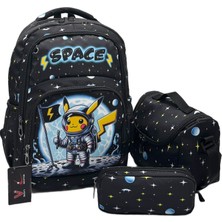 Betto's Çocuk Ilk Okul Sırt Çantası 3'lü Set Ilkokul Çantası Karakter Desenli Takım Siyah