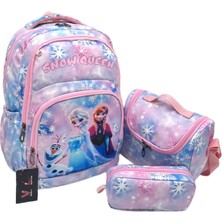 Betto's Kız Çocuk Ilk Okul Sırt Çantası 3'lü Set Ilkokul Çantası Karakter Desenli Takım Mavi Pudra