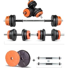 Nuvvo Ecgspor 17 kg Multifonksiyonel Turuncu Siyah Halter Seti ve Dambıl Seti