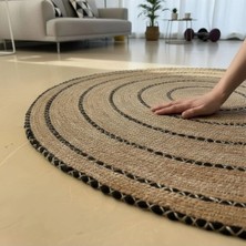 Home İnn Polipropilen Modern Yuvarlak Jüt Görünümlü Mutfak Salon Halısı - 100 cm Çap