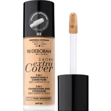 Deborah 24 Ore Extra Cover Fondöten No: 03 Sand SPF20 Yağsız Formül ile Pürüzsüz Görünüm