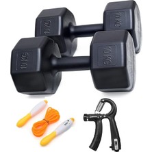 Nuvvo Besinistanbul Besinistanbul 10 kg Dambıl x 2 Adet = 20 kg Set Sayaçlı Ayarlanabilir El Yayı + Sayaçlı Atlama Ipi- Siyah