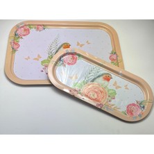 Vigordurus 2'li Metal Tepsi Seti – Kuş ve Çiçek Desenli