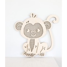 Maymun Figürlü Ahşap Hazeran Görünümlü Çocuk Odası Duvar Dekoru