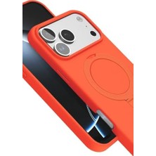 Vigordurus 17 Pro Max ile Uyumlu Kılıf Magsafe ile Uyumlu Mp-Regal Katlanabilir Standlı El Parmak Geçmeli Kablosuz Şarj Destekli Turuncu