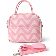 Ecrou Dalga Desenli Isı Yalıtımlı Beslenme ve Öğle Yemeği Çantası Pudra 24,5 x 21,5 cm