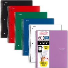 Vigordurus Star Spiral Notebook, 5 Subject, College Ruled, 200 Yaprak, 11" x 8-1/2", Çeşitli Renkler, 6'lı Paket (73793)