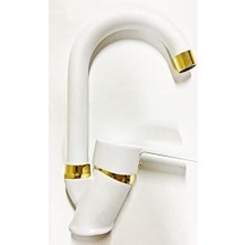 Vigordurus Venita Beyaz Banyo Lavabo Musluğu Bataryası Çift Su Girişli