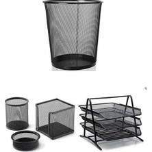 Nuvvo Globox Metal Ofis Seti Çöp Kovası+ Evrak Rafı + Masa Seti 3'lü Fx