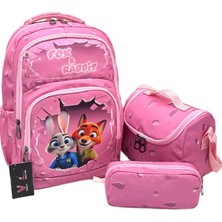 Betto's Kız Çocuk Ilk Okul Sırt Çantası 3'lü Set Ilkokul Çantası Pembe Karakter Desenli Takım