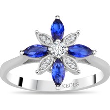 Keops Pırlanta Safir Taşlı Lotus Çiçeği Yüzük - 1100677