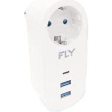 Vigordurus Fly Fly 3400 Termal Akım Korumalı, Çocuk Korumalı, 2 x USB Type-C, 1 x USB Type-C, Tekli Priz, Beyaz