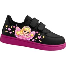 Lias Design Pembe Diş Perisi Baskılı Siyah Pembe Taban Bantlı Çocuk Spor Ayakabı Sneaker