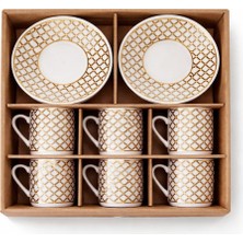 6 Kişilik Porselen Türk Kahvesi Fincan Takımı 12 Parça – Şık Desenli Kahve Fincanı Seti Hediye Için Uygun Marbey Beyaz Kahve