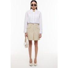 ROMAN Cep Detaylı Pileli Mini Etek Bej YY015033_024