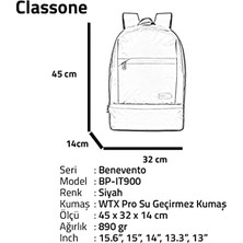 Vigordurus BP-IT900 Benevento Serisi 15,6"su Geçirmez Kumaş,su Geçirmez Fermuar, Laptop,notebook Sırt Çantası-Siyah