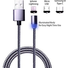 Vigordurus 1049 1 Metre Lightning Micro USB Type C Mıknatıslı Tüm Telefonlar Uyumlu Şarj Kablosu (Kablo Bozulmasından Sıkıldınız Mı Manyetik Şarj Tak Çıkar Olmadığı Için Kablo Ömrü Uzun Olacak)