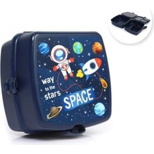 Vigordurus Uzay Baskılı 4 Bölmeli ve Kaşık Çatallı Beslenme Çantası - Beslenme Kutusu