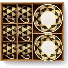 6 Kişilik Porselen Türk Kahvesi Fincan Takımı 12 Parça – Şık Desenli Kahve Fincanı Seti Hediye Için Uygun Marbey Beyaz Kahverengi