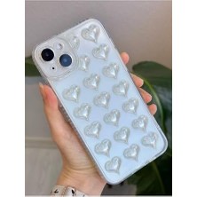 Vigordurus 14 Plus - 15 Plus Şeffaf 3D Kabartma Balon Kalp Tasarımlı Silikon Kılıf