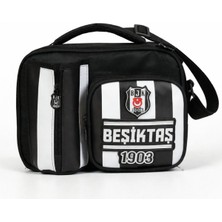 Beşiktaş Lisanslı Çubuklu Desen Rubber Logolu Su Itici Kumaşlı Beslenme Çantası