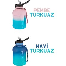 Vigordurus 1700ML Çift Renk Pipetli Taşıma Askılı Kulplu Softtouch Motivasyon Su Matarası (Pembe-Mavi)