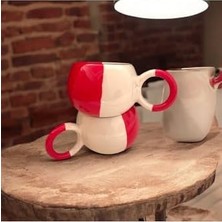 Vigordurus Kırmızı Beyaz Model Çay Kahve Hediyelik 2 Li El Yapımı Seramik Kupa
