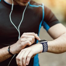 Vigordurus Seri 1/2/3/4/5/6/7/8/se Ile Uyumlu Delikli Silikon Kordon Kayış 38-40-41 mm (Lacivert - Beyaz)