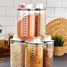 Vigordurus 6'lı Vakumlu Hava Geçirmez Ölçekli Beyaz Saklama Kabı Seti - 2000 ml Ölçü Kapaklı Bakliyat Kabı Seti