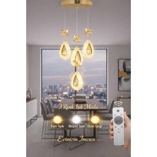 Damla-4lu-GOLD 3 Renk LED ISIKLI SALON MUTFAK  OTURMA ODASI ANTRE  AVİZE
