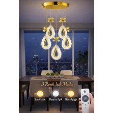 Damla-5li GOLD  3 Renk LED ISIKLI SALON MUTFAK  OTURMA ODASI ANTRE  AVİZE