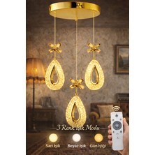 Damla-Üçlü-Gold 3 REK LED ISIKLI AKRILIK TASLI Modern Sarkıt Mutfak Oturma Odası Salon Sarkıt Avize