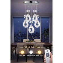 Damla 5Lİ KROM 3 Renk LED ISIKLI SALON MUTFAK  OTURMA ODASI ANTRE  AVİZE