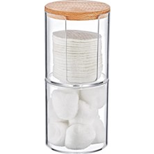 Vigordurus Ahşap Kapaklı Çift Katlı Pamuk Organizer- Estetik ve Fonksiyonel Banyo Düzenleyici